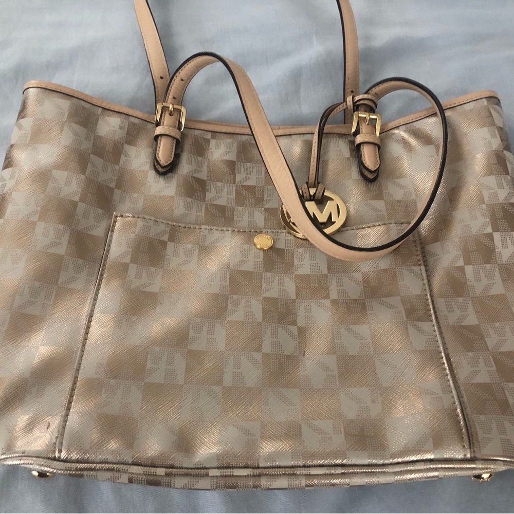 Michael Kors Metallic Gold Checkered Tote